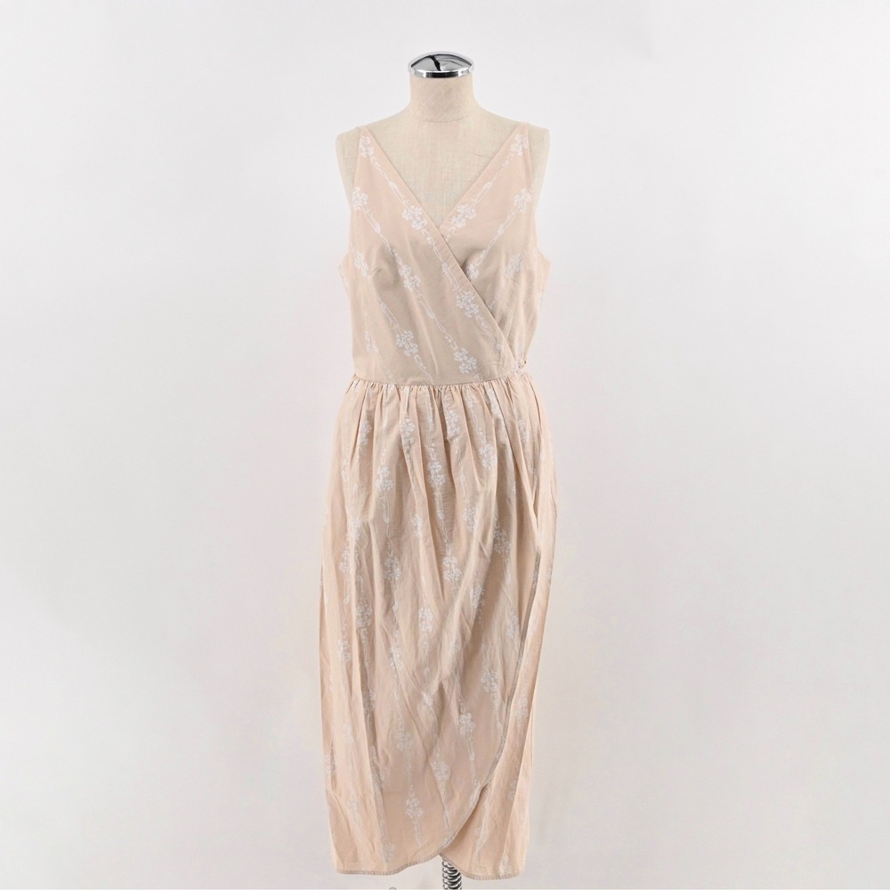 Rebecca Taylor Tulip Wrap Dress Womens Size 12 Peach Cotton Romantic Floral Midi